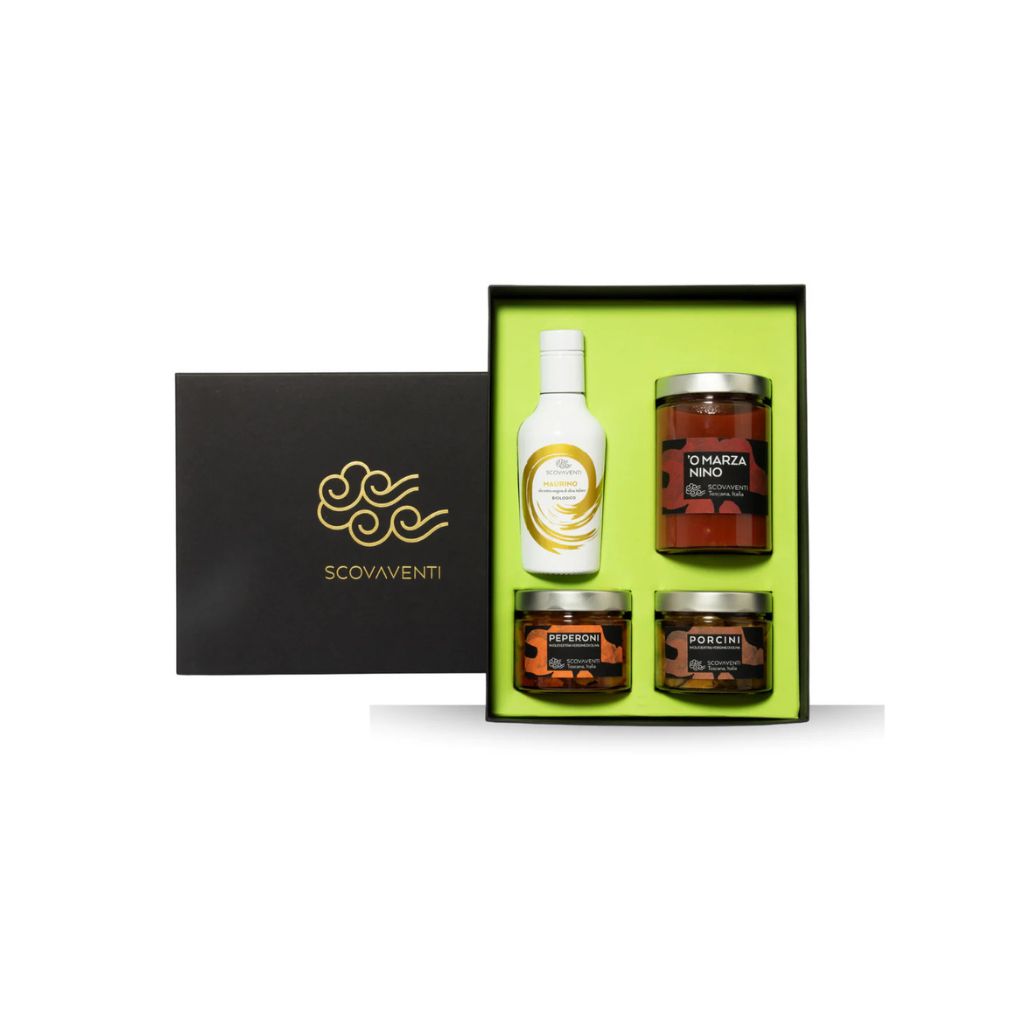 Confezione regalo - Selezione olio 250 ml + vaso 500g + 2 vasi 314 ml - COMPONIBILE - Scovaventi  - TOSCANA