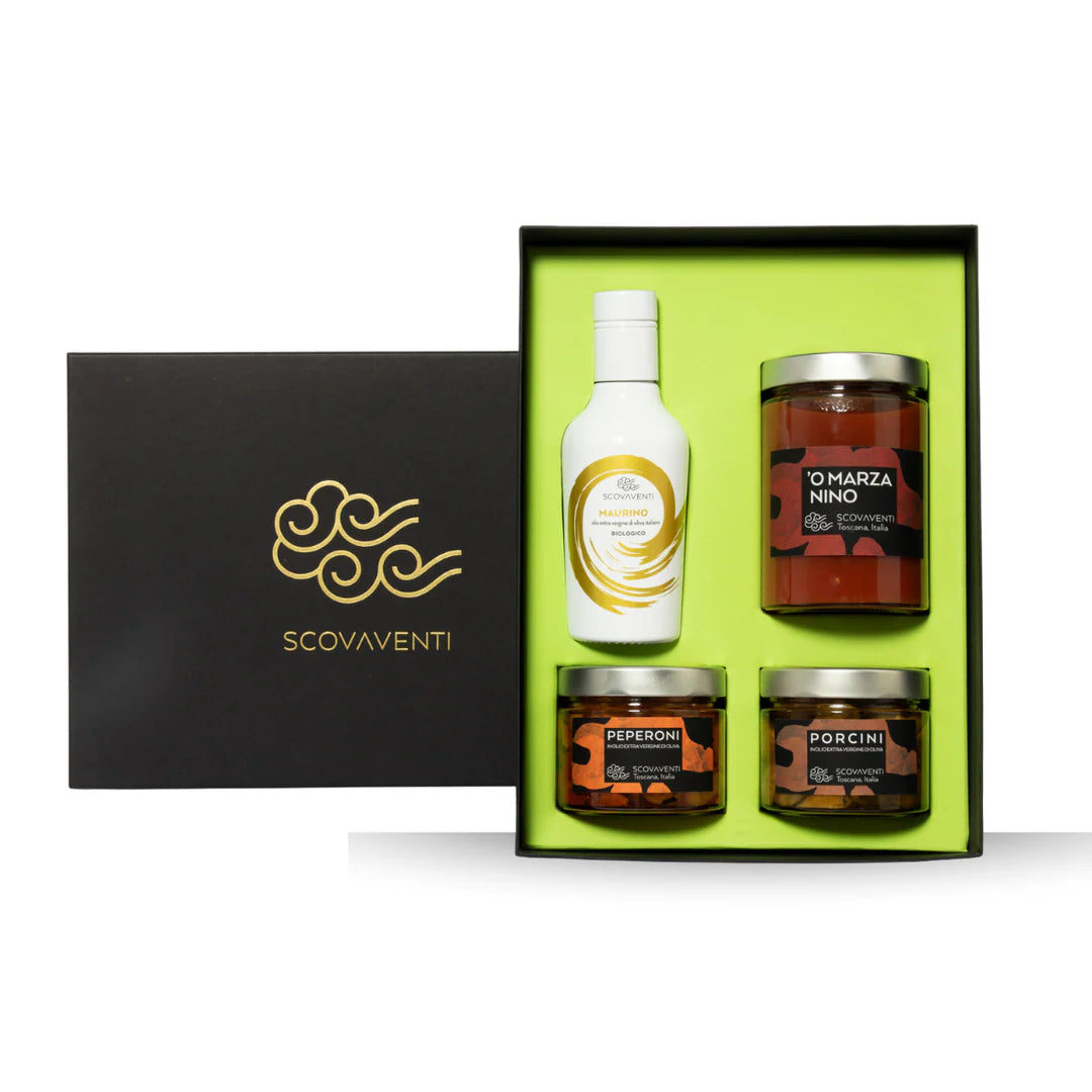 Confezione regalo - Selezione olio 250 ml + vaso 500g + 2 vasi 314 ml - COMPONIBILE - Scovaventi  - TOSCANA